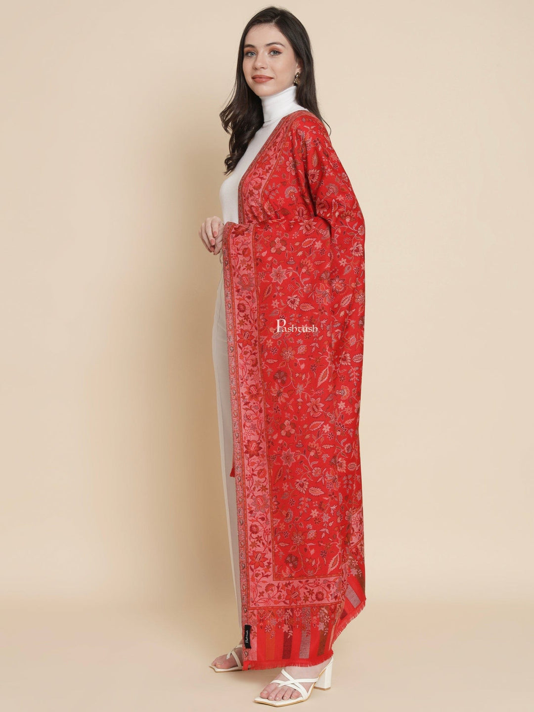 Pashtush India Womens Shawls Pashtush Womens Womens, Faux Pashmina, Paisley Ethnic Woven, Maroon
