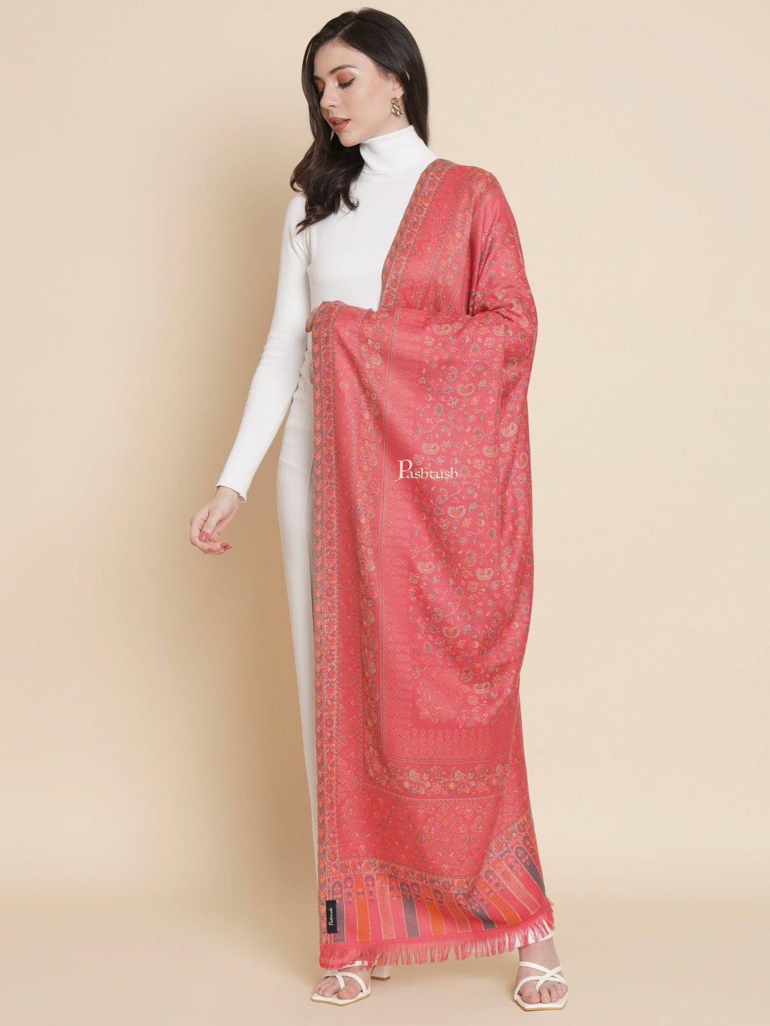 Pashtush India Womens Shawls Pashtush Womens Womens, Faux Pashmina, Paisley Ethnic Woven, Rose