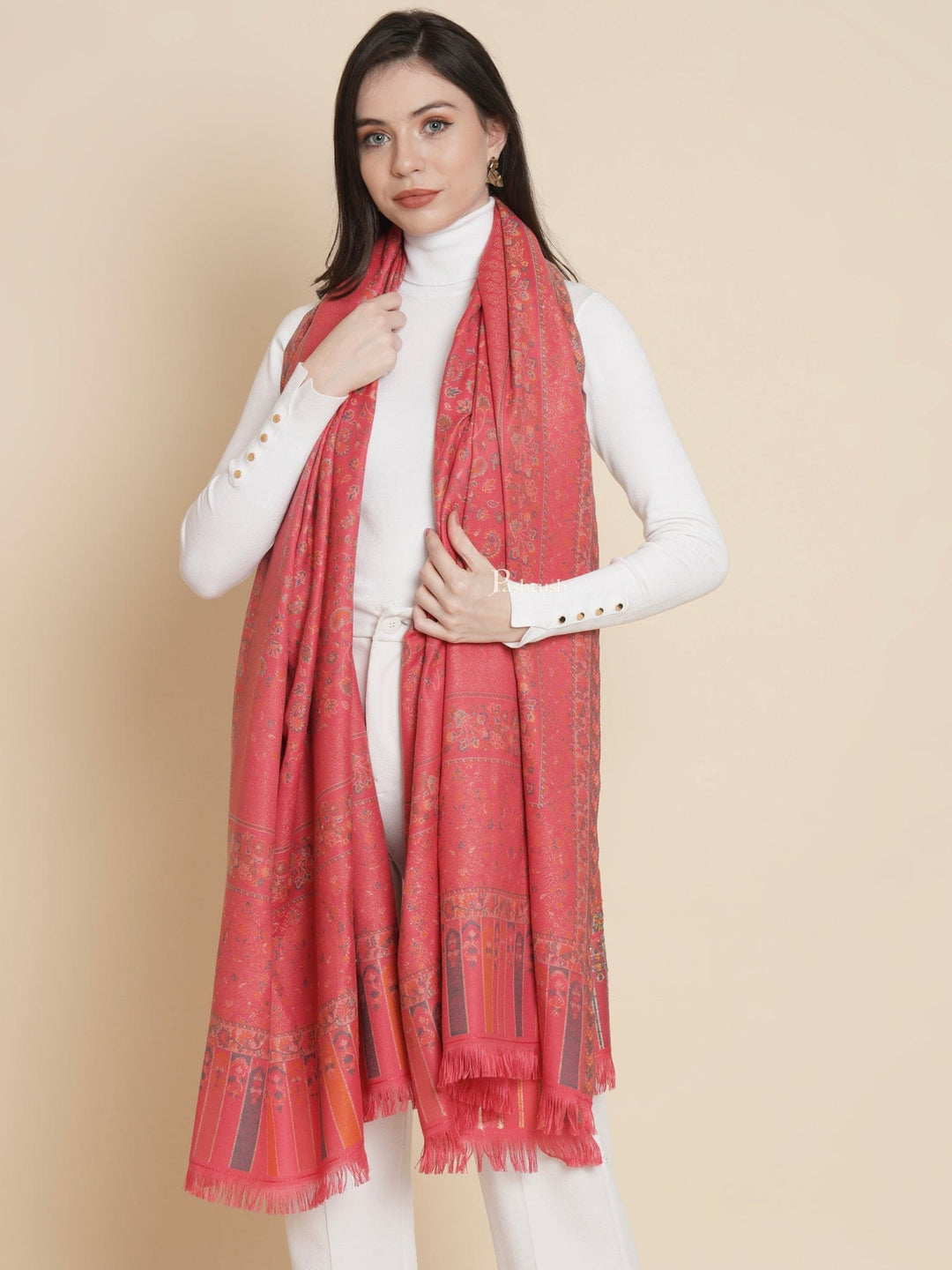 Pashtush India Womens Shawls Pashtush Womens Womens, Faux Pashmina, Paisley Ethnic Woven, Rose
