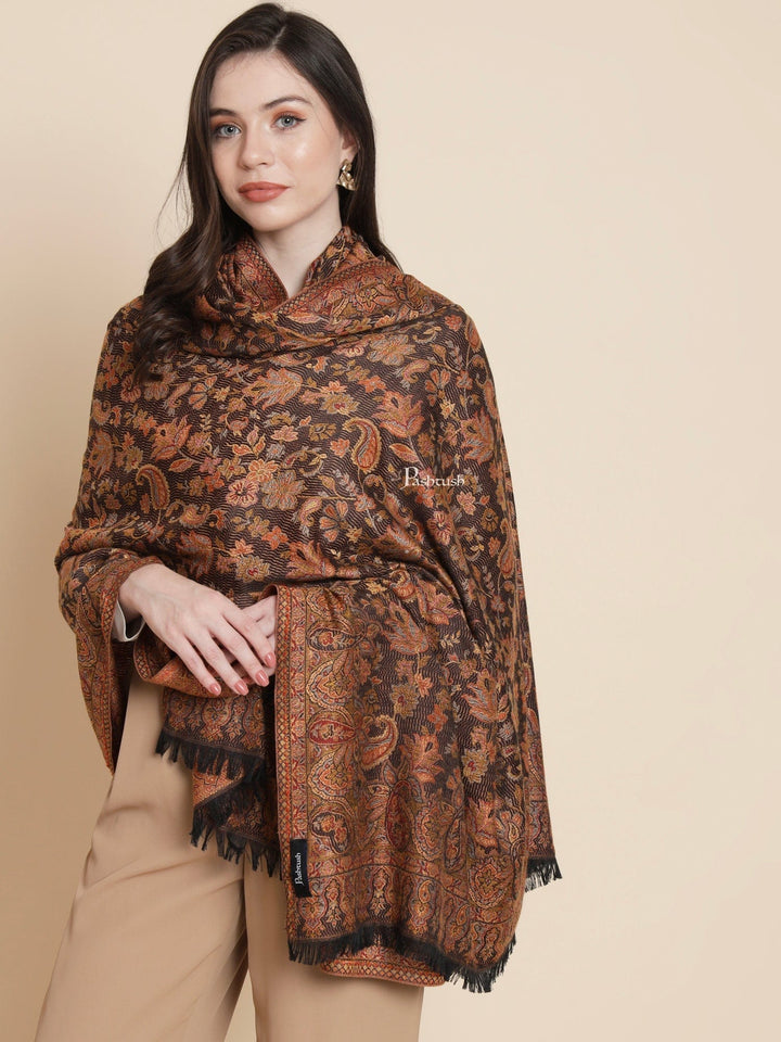 Pashtush India Womens Shawls Pashtush Womens Womens, Faux Pashmina, Paisley Woven Jamawar Jacquard Paisley Woven, Black