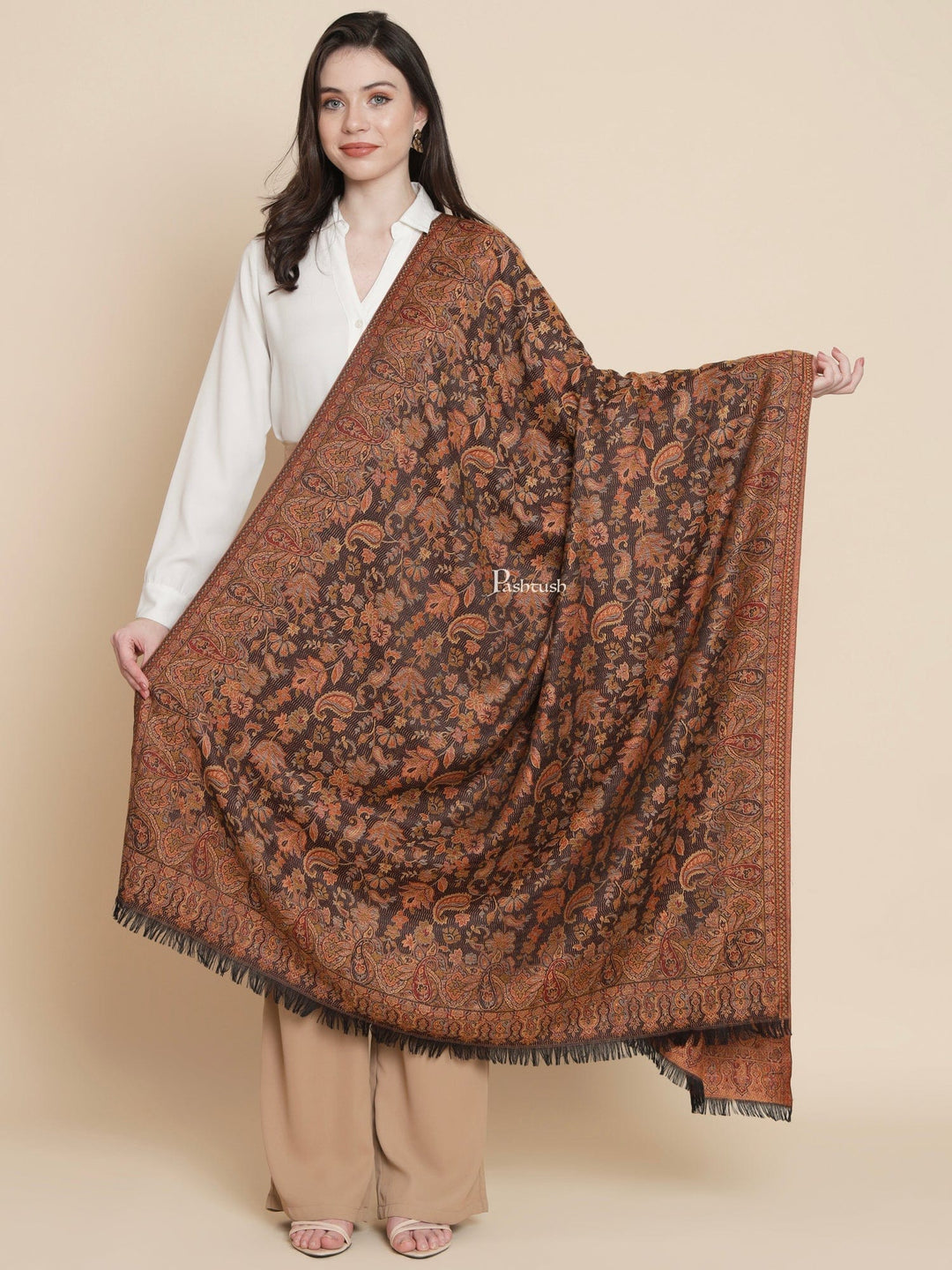 Pashtush India Womens Shawls Pashtush Womens Womens, Faux Pashmina, Paisley Woven Jamawar Jacquard Paisley Woven, Black