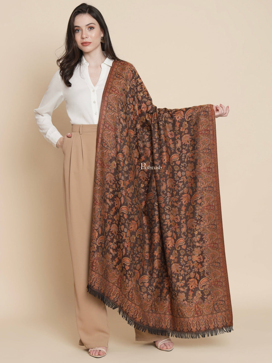 Pashtush India Womens Shawls Pashtush Womens Womens, Faux Pashmina, Paisley Woven Jamawar Jacquard Paisley Woven, Black