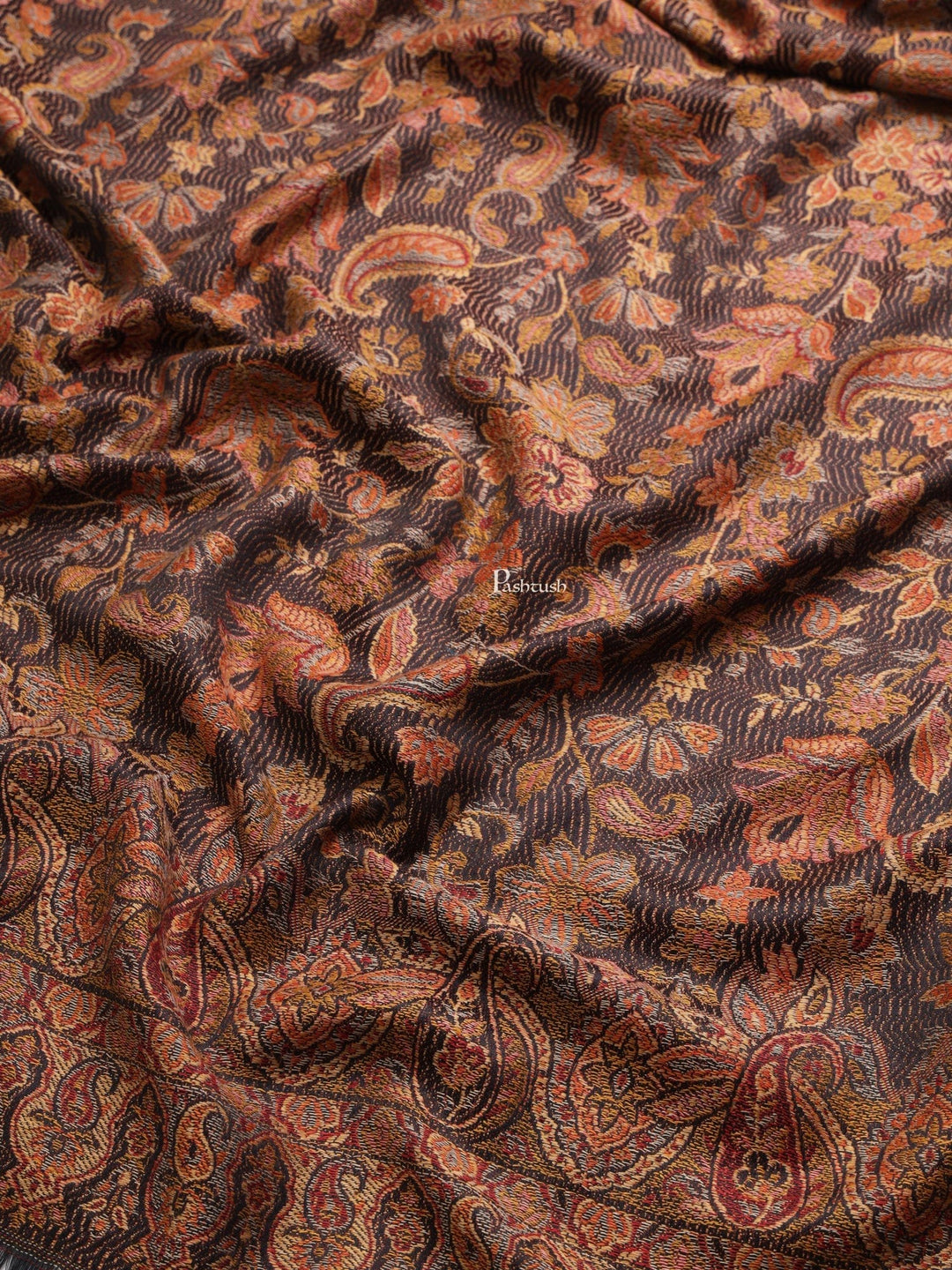 Pashtush India Womens Shawls Pashtush Womens Womens, Faux Pashmina, Paisley Woven Jamawar Jacquard Paisley Woven, Black