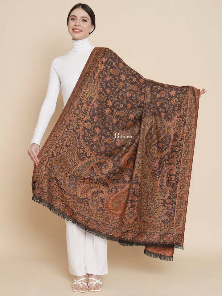 Pashtush India Womens Shawls Pashtush Womens Womens, Faux Pashmina, Paisley Woven Jamawar Woven, Black