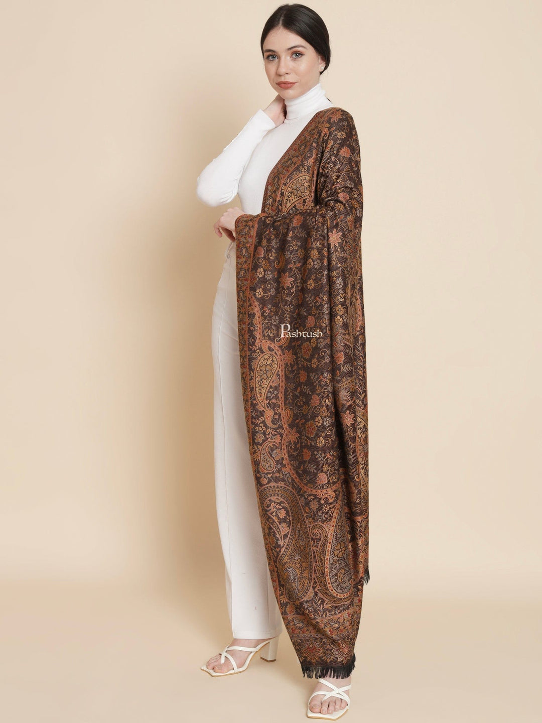 Pashtush India Womens Shawls Pashtush Womens Womens, Faux Pashmina, Paisley Woven Jamawar Woven, Black