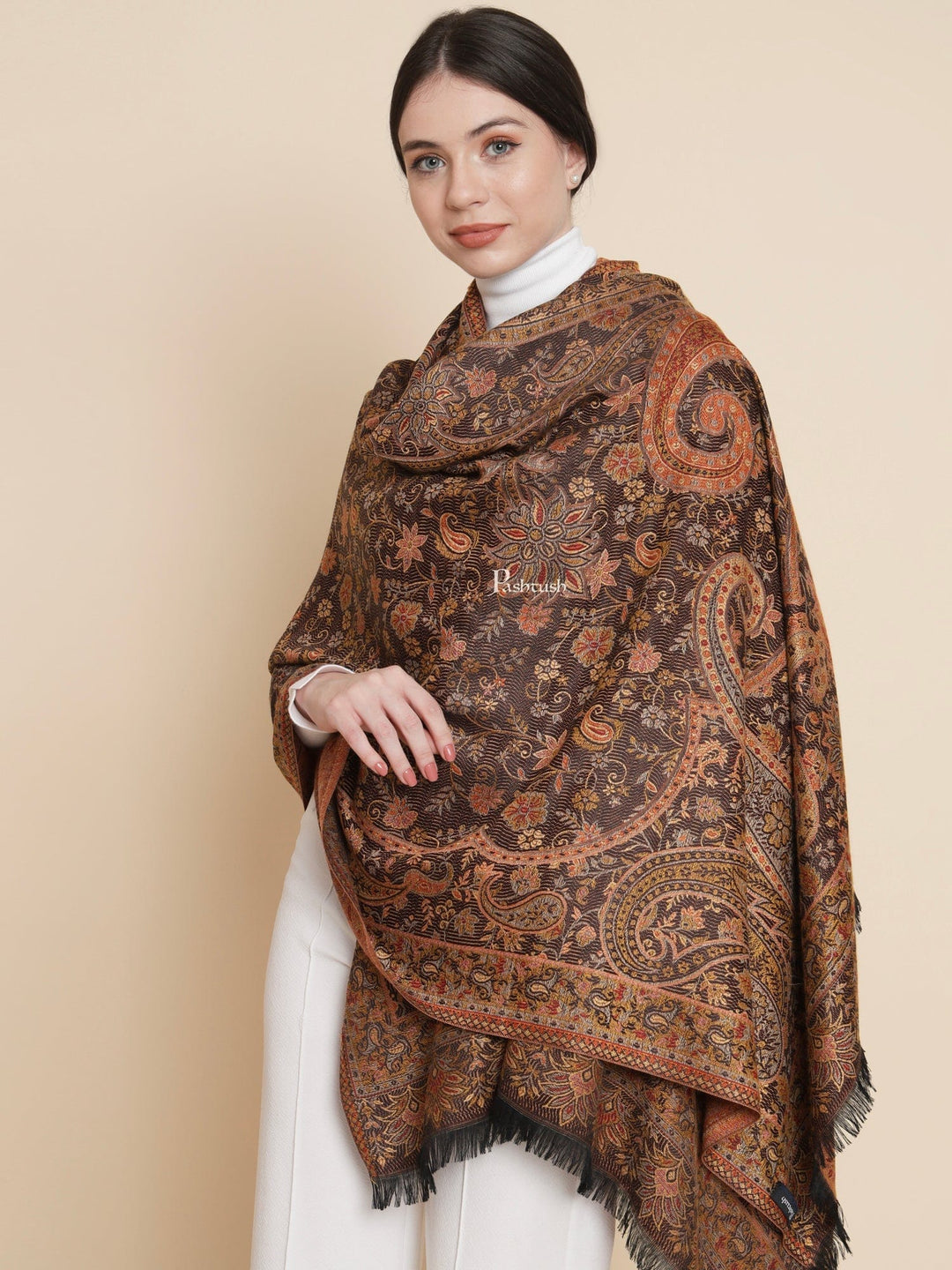 Pashtush India Womens Shawls Pashtush Womens Womens, Faux Pashmina, Paisley Woven Jamawar Woven, Black