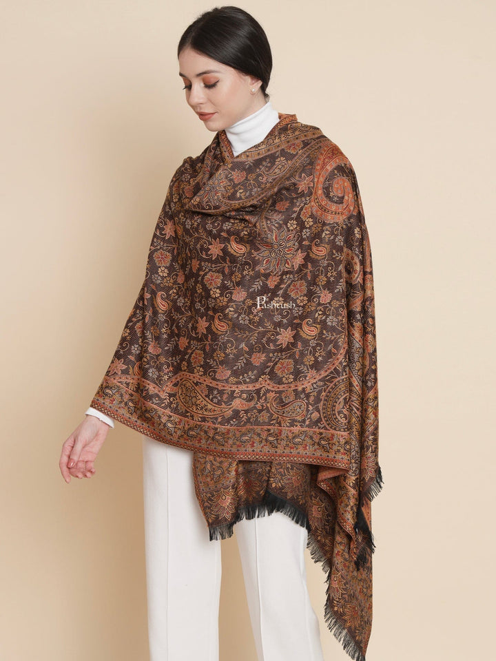 Pashtush India Womens Shawls Pashtush Womens Womens, Faux Pashmina, Paisley Woven Jamawar Woven, Black