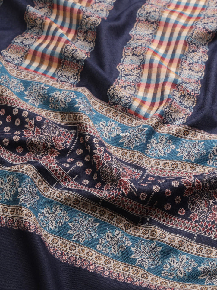 Pashtush India Womens Shawls Pashtush Womens Womens, Faux Pashmina, Striped Jaal Woven, Blue