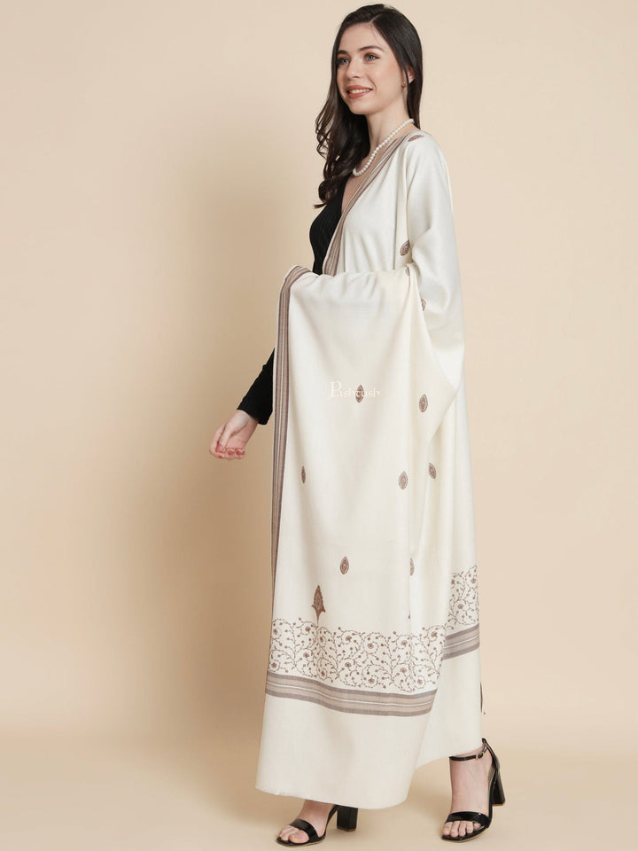 Pashtush India Womens Shawls Pashtush Womens Womens, Fine Wool, Bootey Kashmiri Embroidery, Ivory
