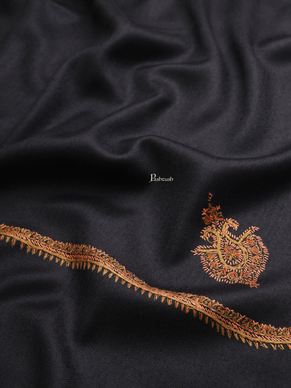 Pashtush India Womens Shawls Pashtush Womens Womens, Fine Wool, Floral Kashmiri Kingri Hand Embroidery, Black