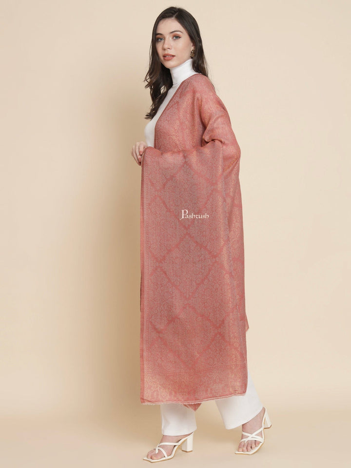 Pashtush India Womens Shawls Pashtush Womens Womens, Wool Extra Fine Count , Geometric Twilight Collection, Soft Metallic Thread Woven, Rose