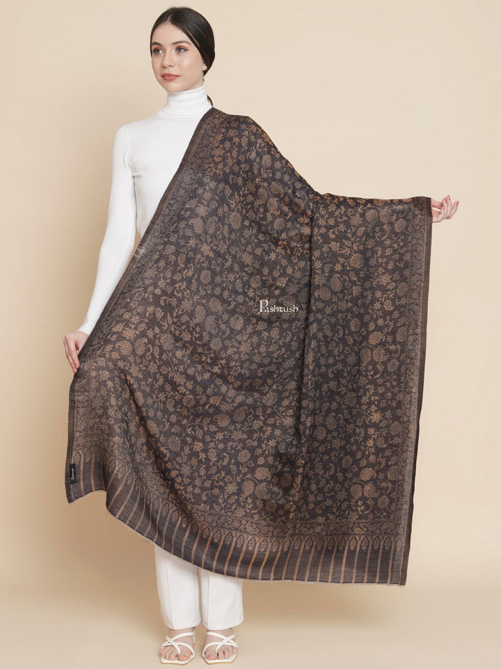 Pashtush India Womens Shawls Pashtush Womens Womens, Wool Extra Fine Count , Paisley Twilight Collection, Soft Metallic Thread  Woven, Navy Blue