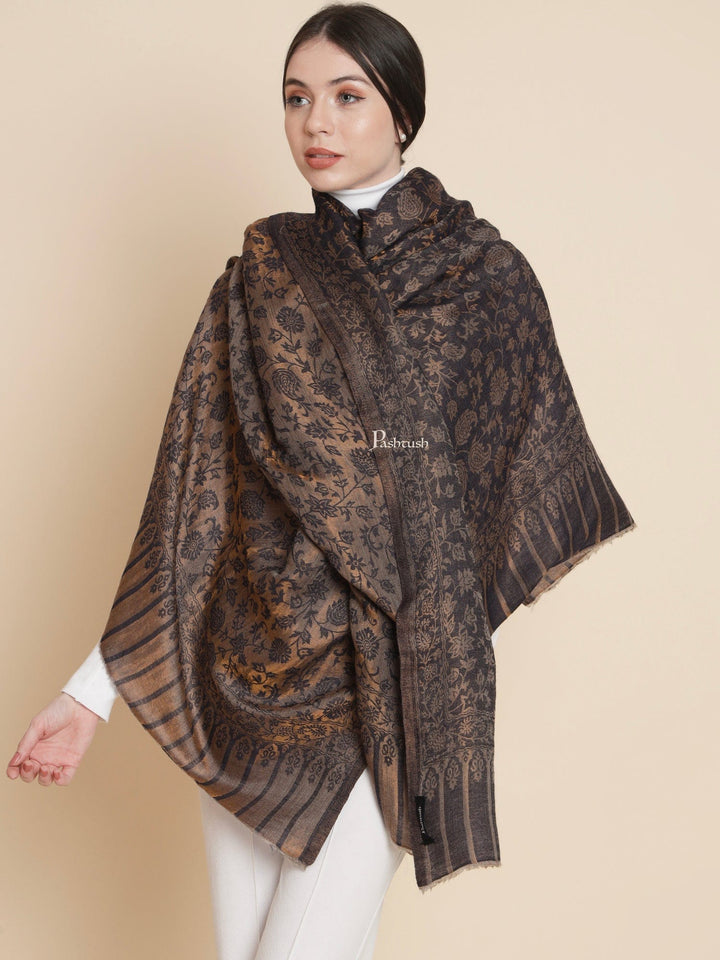 Pashtush India Womens Shawls Pashtush Womens Womens, Wool Extra Fine Count , Paisley Twilight Collection, Soft Metallic Thread  Woven, Navy Blue