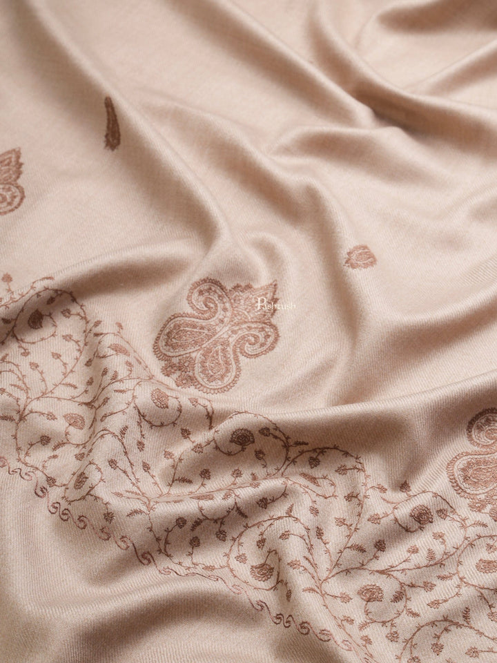 Pashtush India Womens Shawls Pashtush Womens Womens, Woollen, Ethnic Motif Bootey Embroidery, Beige