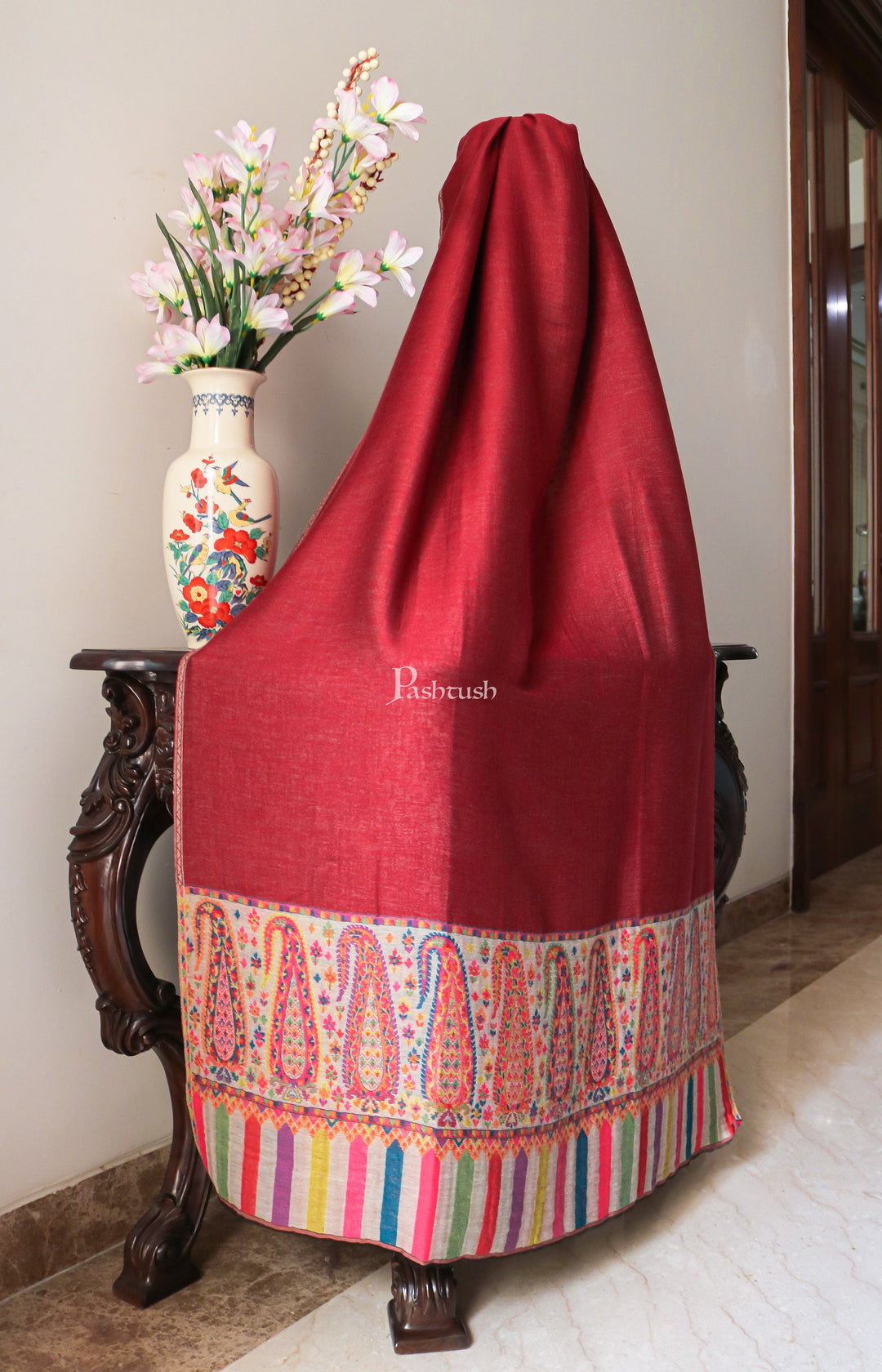 Pashtush India Womens Shawls Pashtush womens Wool Extra Fine Count shawl, Reversible Paisley Dreams design, Soft and warm, Multicolour