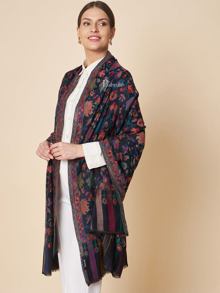 Pashtush India Womens Shawls Pashtush Womens Wool Extra Fine Count  Shawl, Woven Ehtnic  Chinaar Design, Blue