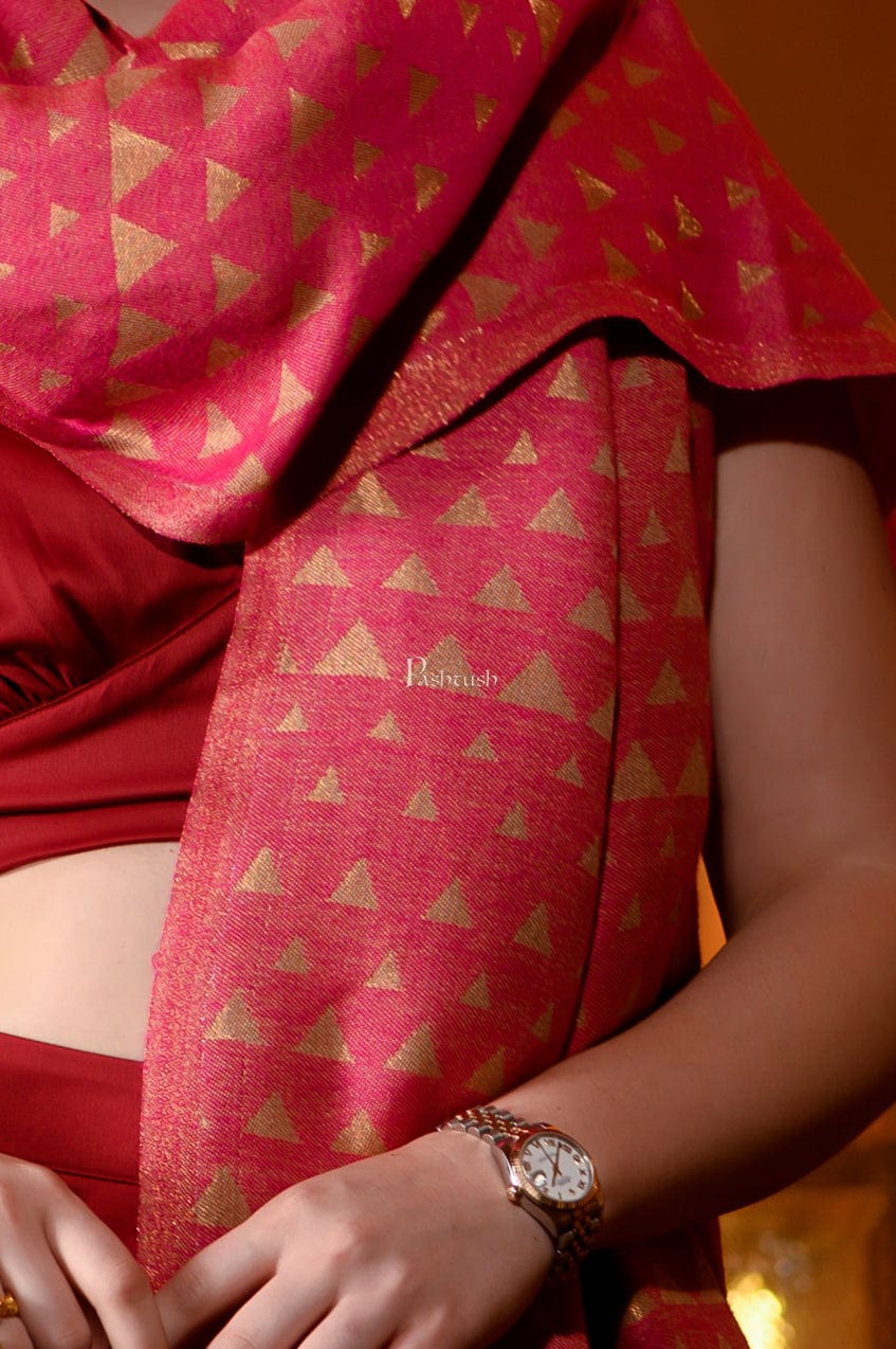 Pashtush India Womens Stoles and Scarves Scarf Pashtush Womens Wool Extra Fine Count Stole, Twilight Collection Reversible Design, Dark Pink