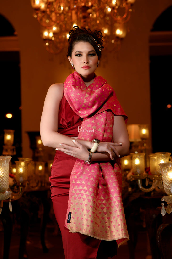 Pashtush India Womens Stoles and Scarves Scarf Pashtush Womens Wool Extra Fine Count Stole, Twilight Collection Reversible Design, Dark Pink