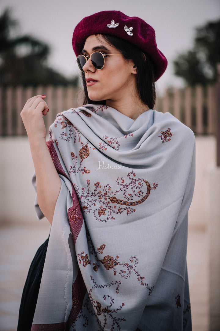 Pashtush India Womens Shawls Pashtush Womens Wool Shawl With 100% Hand Embroidery, Large Wrap Shawl