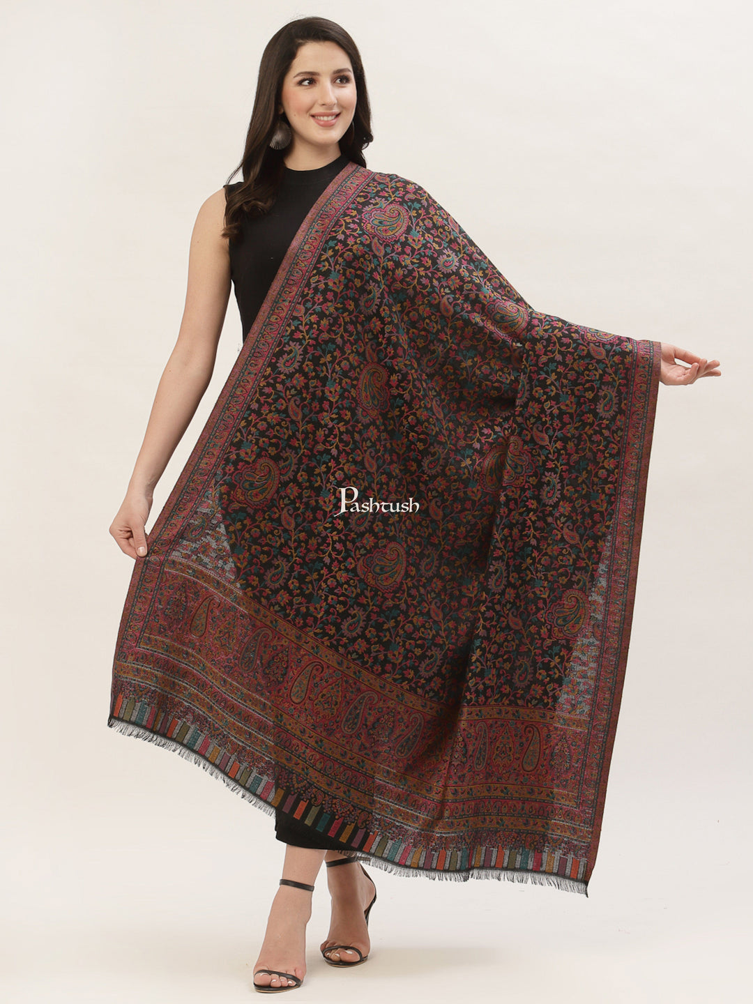 Pashwool Womens Shawls Pashtush Womens Woollen Ethnic Design Shawl, Soft And Warm, Light Weight, Multicolour