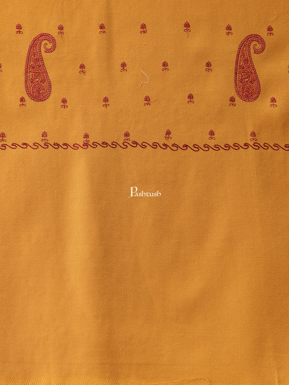 Pashtush India Womens Shawls Pashtush Womens Woollen Kashmiri Embroidery Shawl, Mustard