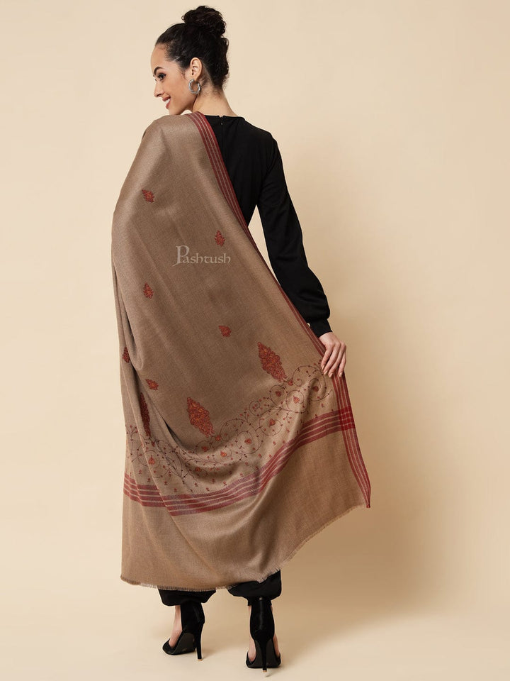 Pashtush India Womens Shawls Pashtush womens Woollen shawl, Embroidery design, Dark beige