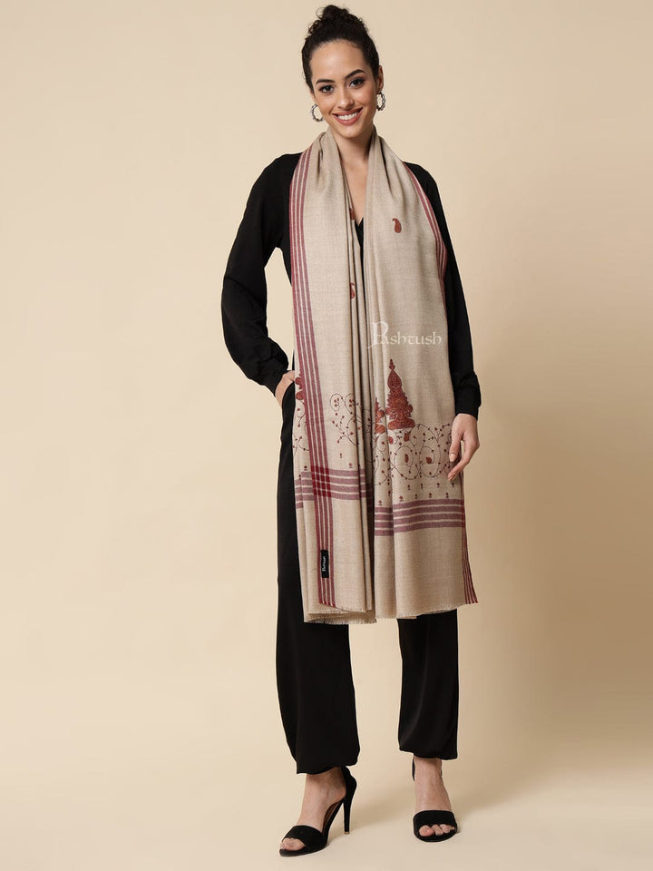 Pashtush India Womens Shawls Pashtush womens Woollen shawl, Embroidery design, Light Beige