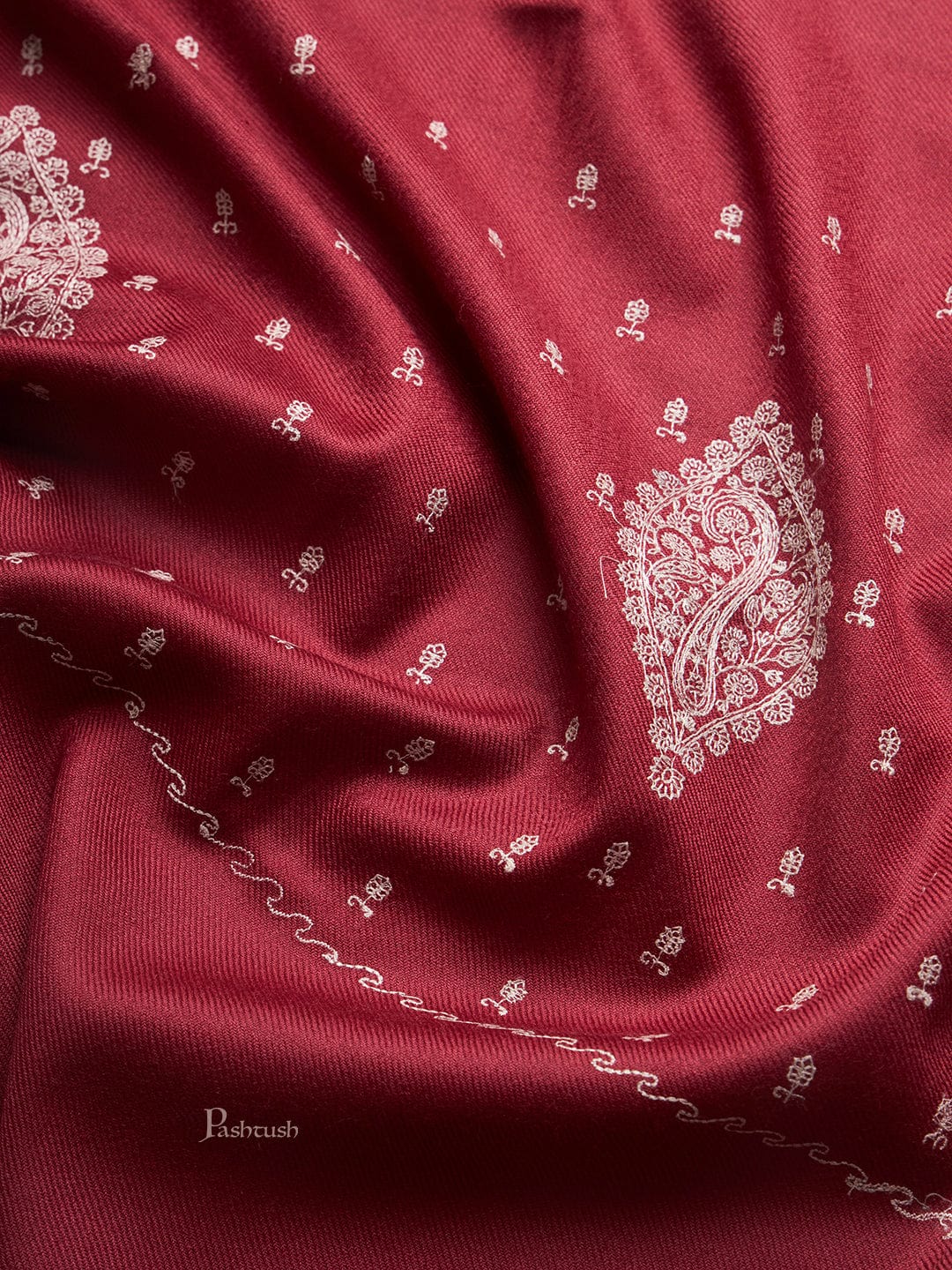 Pashtush India Womens Shawls Pashtush Womens Woollen Shawl, Kashmiri Palla Embroidery Design, Maroon