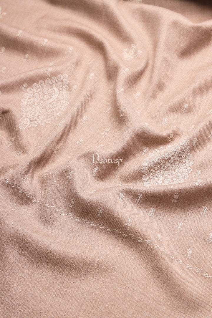 Pashtush India Womens Shawls Pashtush Womens Woollen Shawl, Kashmiri Palla Embroidery Design, Taupe