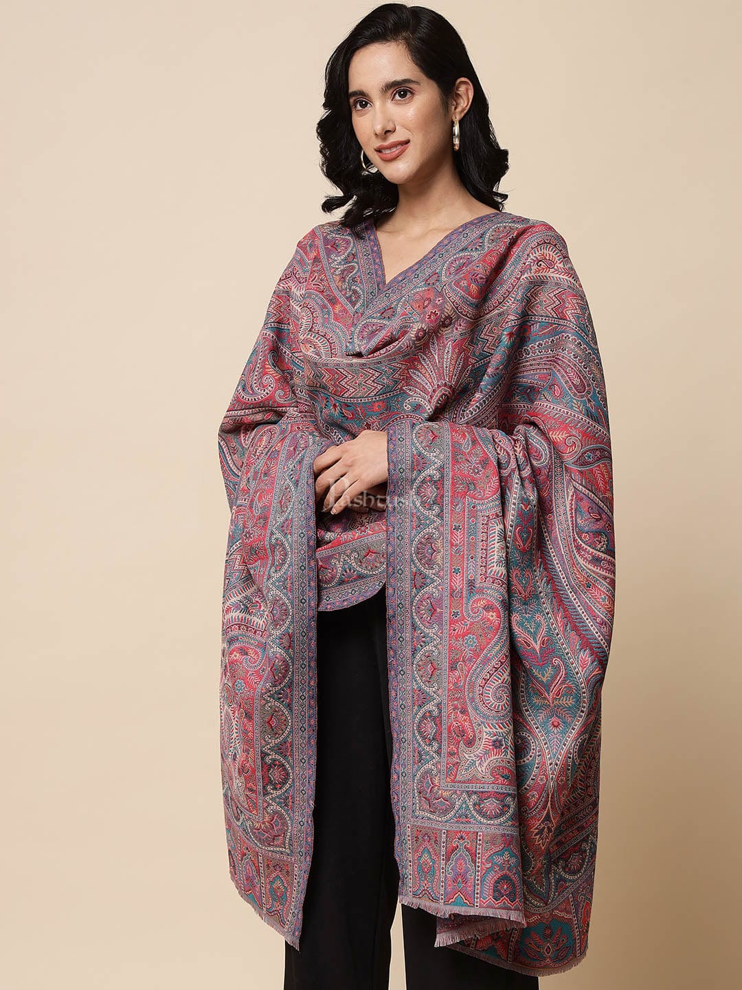 Pashtush India Womens Shawls Pashtush Womens Woollen Shawl, Rich Antique Paisley, Woven Design, Multicoloured