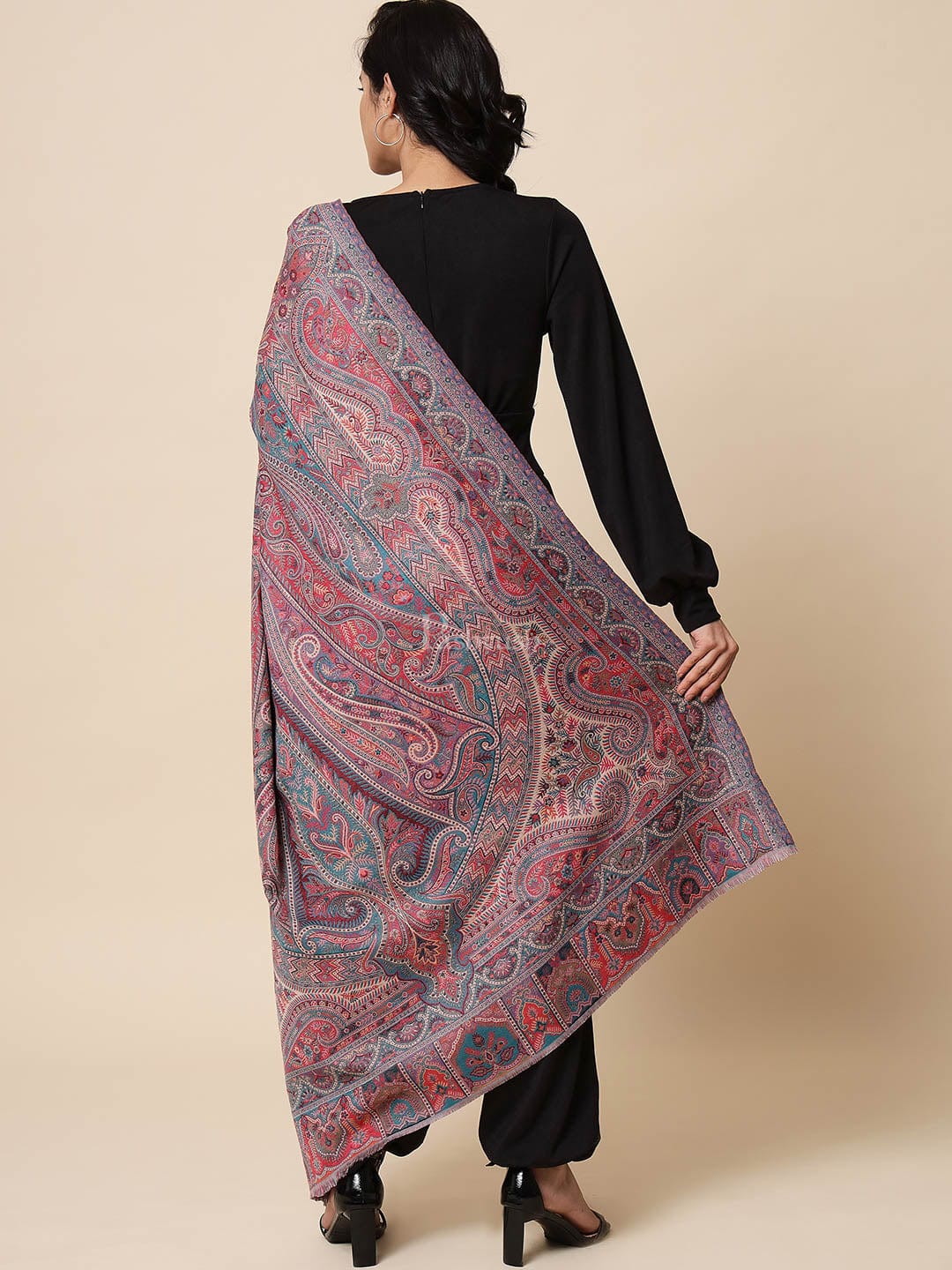 Pashtush India Womens Shawls Pashtush Womens Woollen Shawl, Rich Antique Paisley, Woven Design, Multicoloured