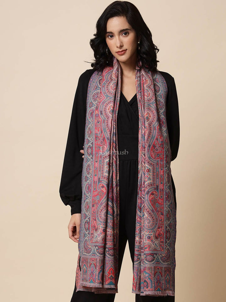 Pashtush India Womens Shawls Pashtush Womens Woollen Shawl, Rich Antique Paisley, Woven Design, Multicoloured
