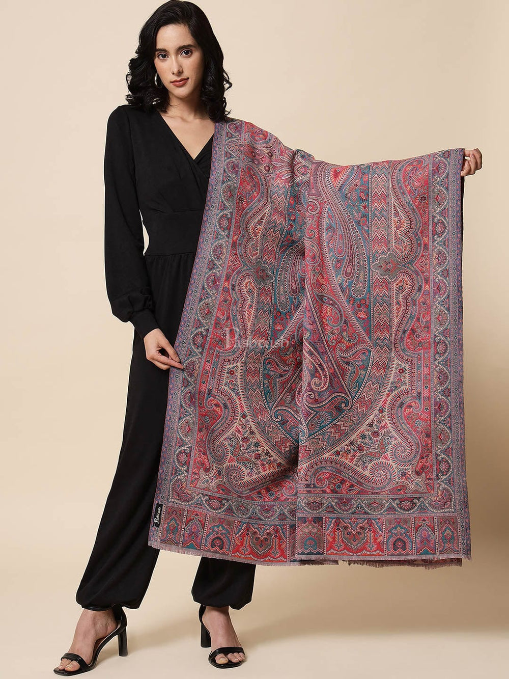 Pashtush India Womens Shawls Pashtush Womens Woollen Shawl, Rich Antique Paisley, Woven Design, Multicoloured
