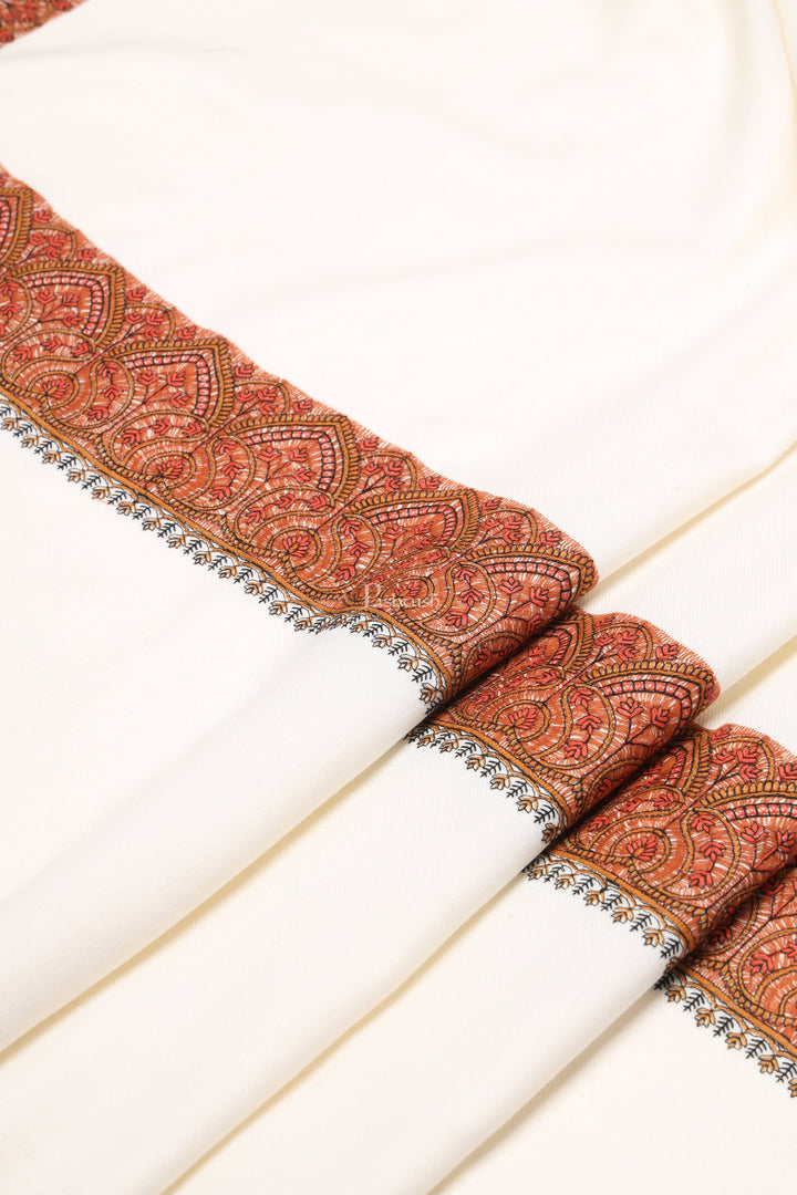 Pashtush India Womens Shawls Pashtush Womens Woollen Shawl, Thick Woollen, Kashmiri Embroidery Design, Ivory