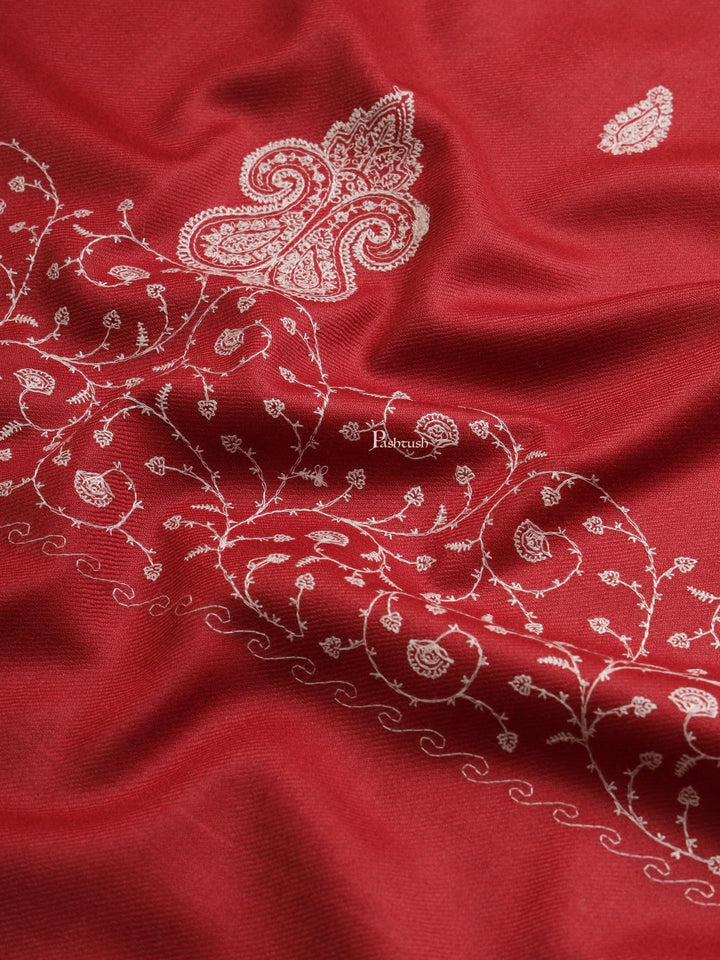 Pashtush India Womens Shawls Pashtush Womens Woollen Shawl, Tone And Tone Palla Embroidery Paisley  Design, Maroon