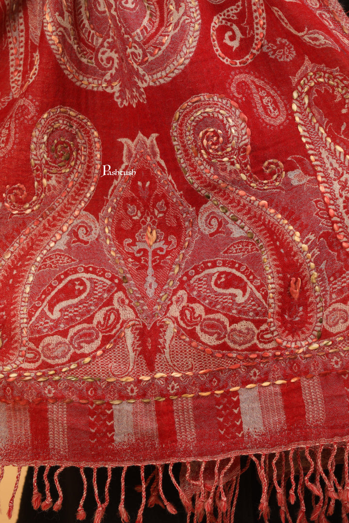 Pashtush India Womens Stoles Pashtush Womens Woollen Stole, Woollen Hand Embroidery Design, Morning Rose