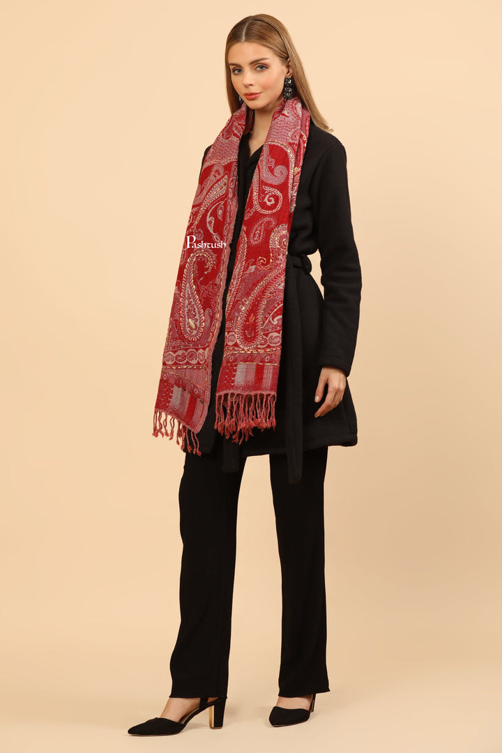 Pashtush India Womens Stoles Pashtush Womens Woollen Stole, Woollen Hand Embroidery Design, Morning Rose