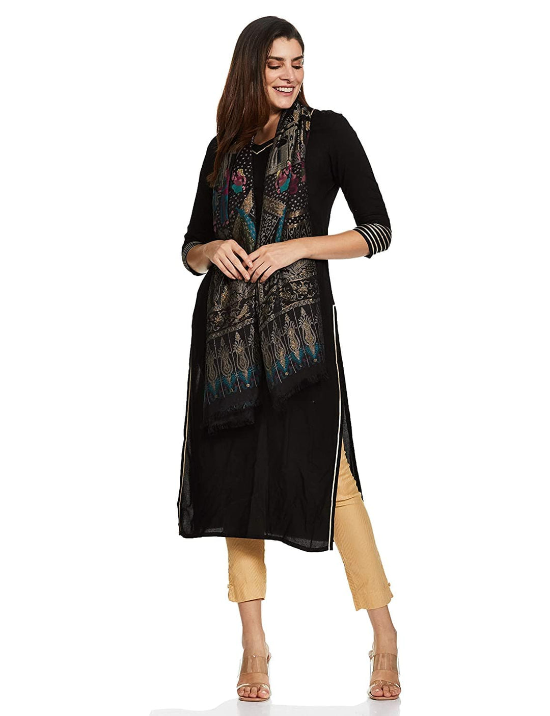 Pashtush India 100x200 Pashtush Womens, Woven Mughal Darbar Shawl, with Golden Zari Weave