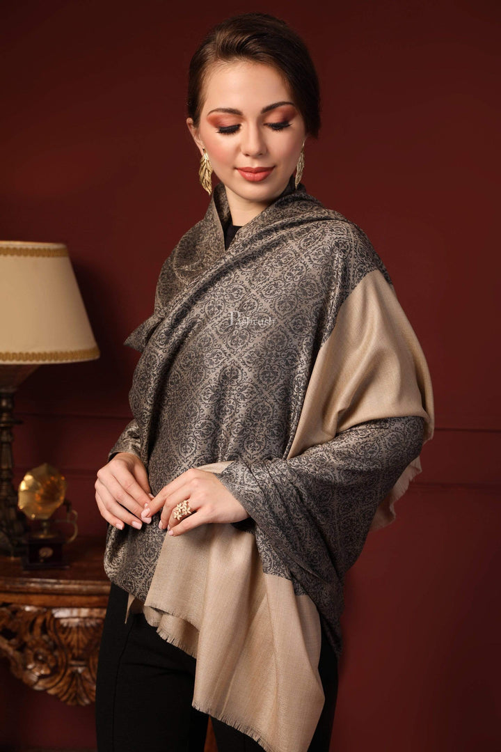 Pashtush India 100x200 Pashtush Womens Woven Paisley, Self Shawl, In Extra Soft Fine Wool, Large Wrap Size