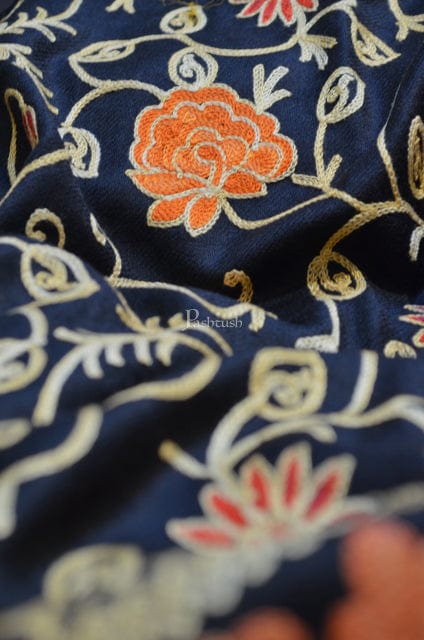 Pashtush India Womens Stoles and Scarves Scarf Pashtush Womes Fine Whool Stole , Aari Embroidery Design, Black