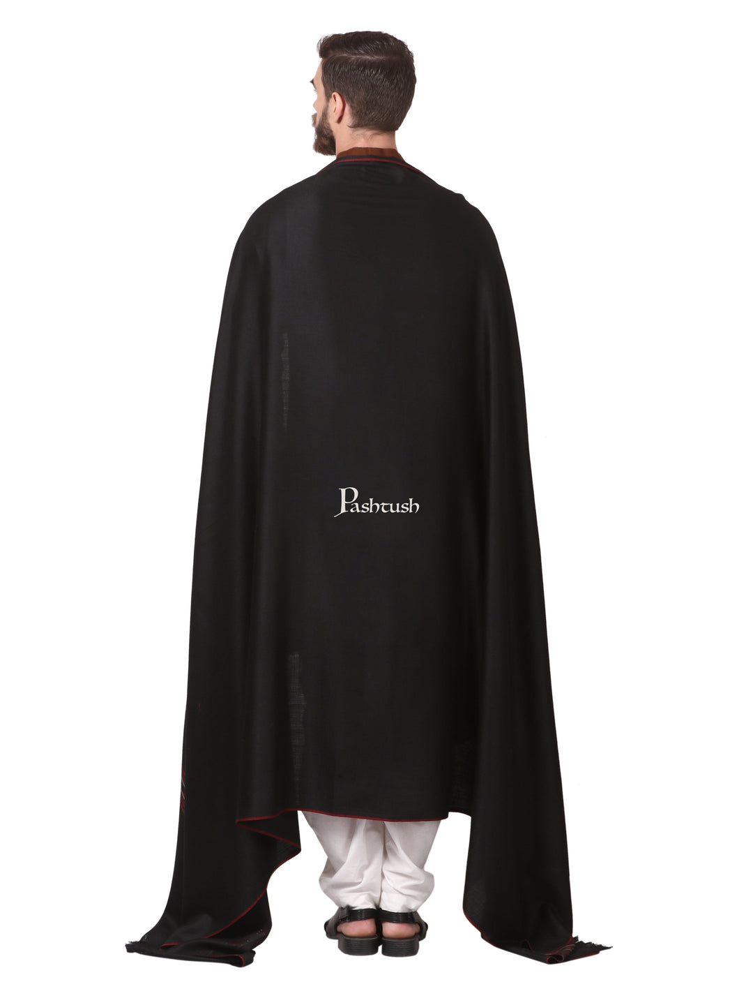 Pashtush India Mens Shawls Gents Shawl Pashtush Woven Aztec Design Mens Full Size Shawl In Extra Fine Wool -Black