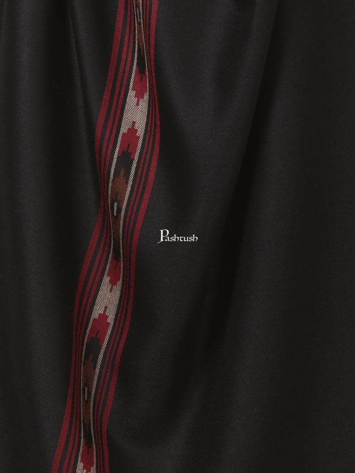 Pashtush India Mens Shawls Gents Shawl Pashtush Woven Aztec Design Mens Full Size Shawl In Extra Fine Wool -Black