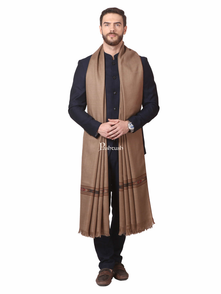 Pashtush India Mens Shawls Gents Shawl Pashtush Woven Aztec Design Mens Shawl (Lambs Wool) Beige