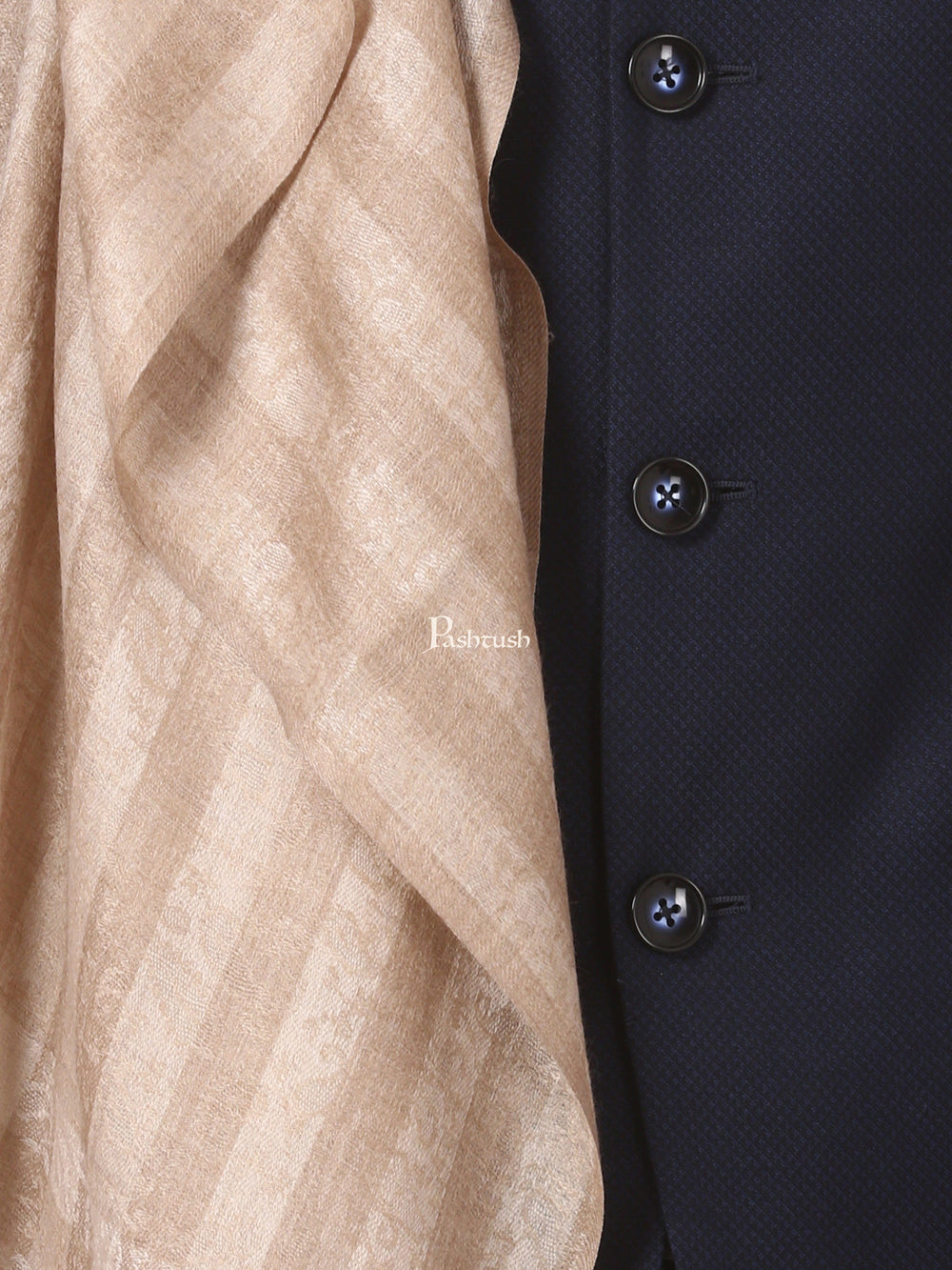 Pashtush India Mens Scarves Stoles and Mufflers Pashtush Woven Mens Fine Wool Stole, Check-Stipe Design, (Beige)