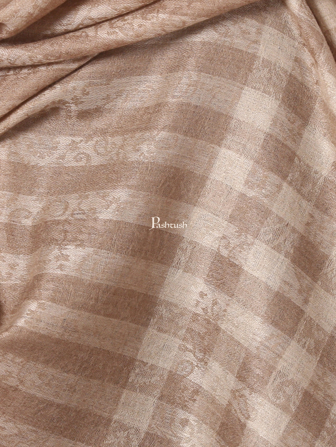 Pashtush India Mens Scarves Stoles and Mufflers Pashtush Woven Mens Fine Wool Stole, Check-Stipe Design, Taupe