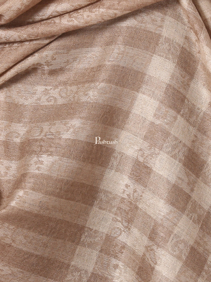 Pashtush India Mens Scarves Stoles and Mufflers Pashtush Woven Mens Fine Wool Stole, Check-Stipe Design, Taupe