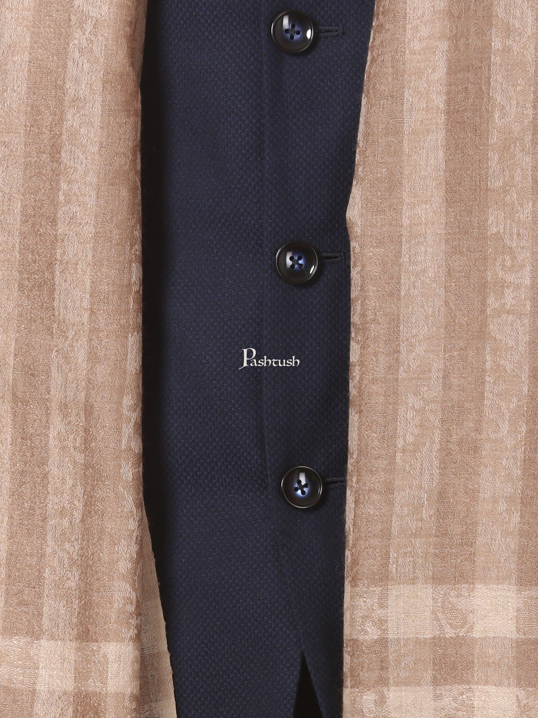 Pashtush India Mens Scarves Stoles and Mufflers Pashtush Woven Mens Fine Wool Stole, Check-Stipe Design, Taupe