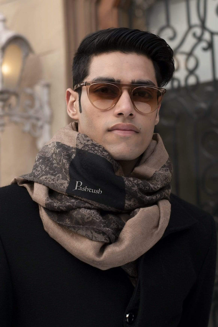 Pashtush India 70x200 Pashtush Woven Mens Pashmina Stole, Jacquard Weave, Mens Muffler, Warm Cashmere Feel