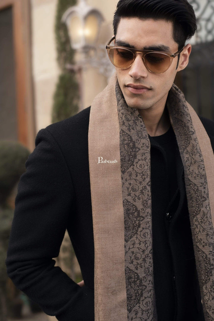Pashtush India 70x200 Pashtush Woven Mens Pashmina Stole, Jacquard Weave, Mens Muffler, Warm Cashmere Feel