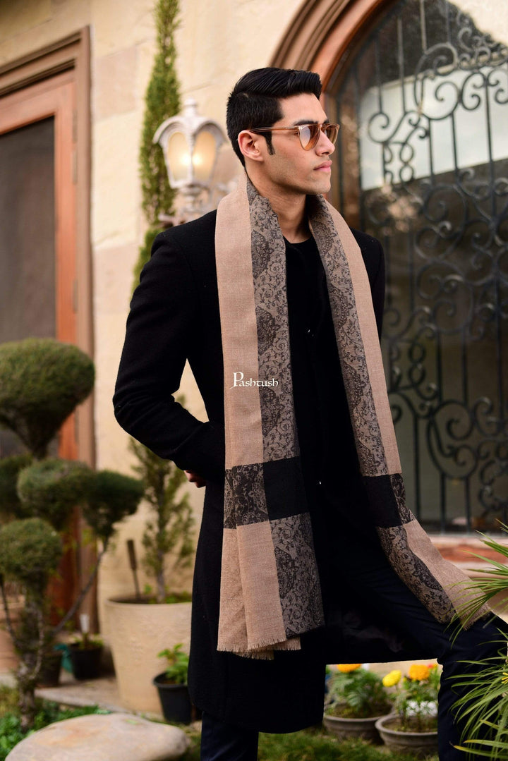 Pashtush India 70x200 Pashtush Woven Mens Pashmina Stole, Jacquard Weave, Mens Muffler, Warm Cashmere Feel